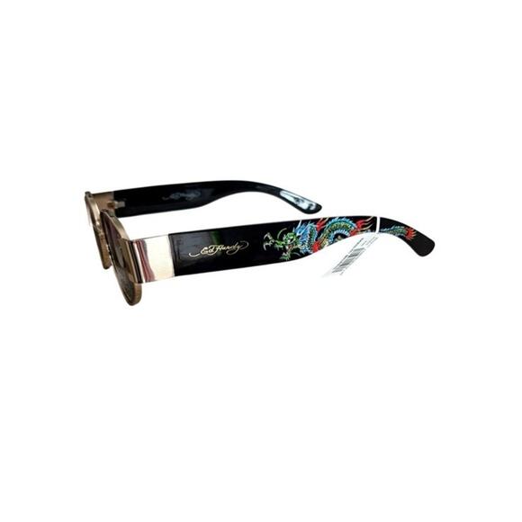 NWT ED HARDY Tattoo Art Sunglasses Dragon Ed-Annunciation BLK BLUE GOLD 100% UV - Picture 5 of 16